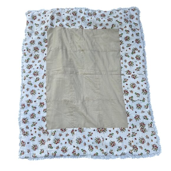 Vintage Handmade Baby Quilt Patchwork Throw Ruffle Trim Animal Flowers Toddler - Picture 4 of 4